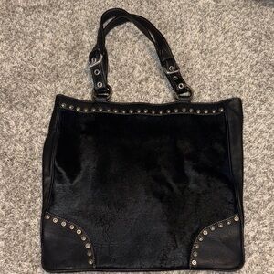 Aqua Madonna Genuine Calf Hair and Leather Black Studded Women's Bag Western